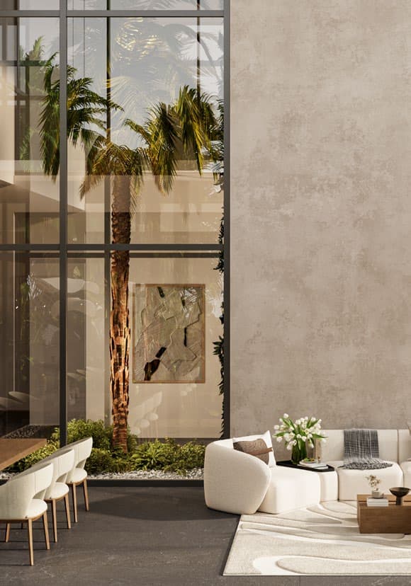 Double-height living space opening to the garden